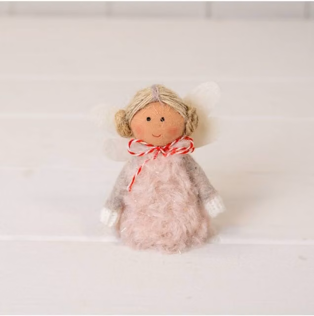 KDMD Soft Pink Boucle Style Fairy Tabletop Decoration with White Wings