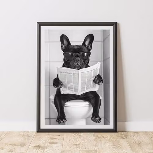 60 Second Makeover French Bulldog Newspaper Animal Print Paper Poster, Black and White, A4