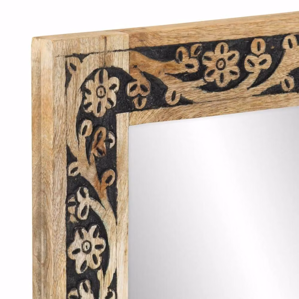 Berkfield Home Beautiful Rectangular Bathroom Mirror in Brown with Solid Mango Wood and Glass, W: 50 cm, H: 70 cm, D: 2.5 cm – 4