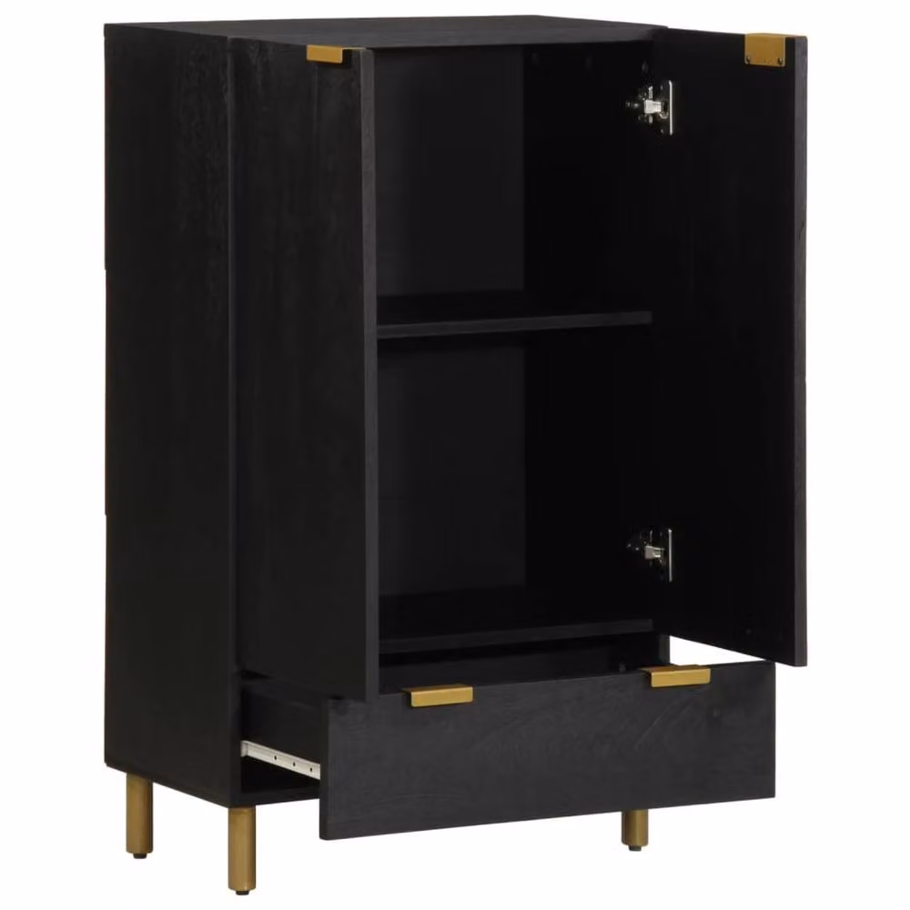 Berkfield Home Modern Black Highboard with Hinged Doors and Drawers, W/D/H: 60 x 33 x 100 cm – 3