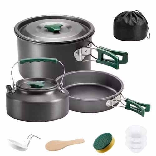 Outsunny Grey Anodised Aluminium Camping Cookware Set for 2-3 People including Pot and Frying Pan