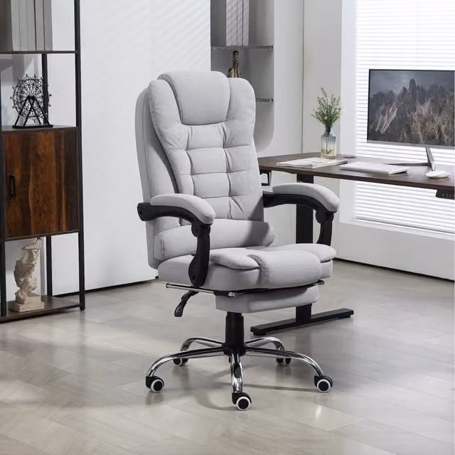HOMCOM Modern PU Leather Swivel Task Chair with Footrest in Black and Light Grey