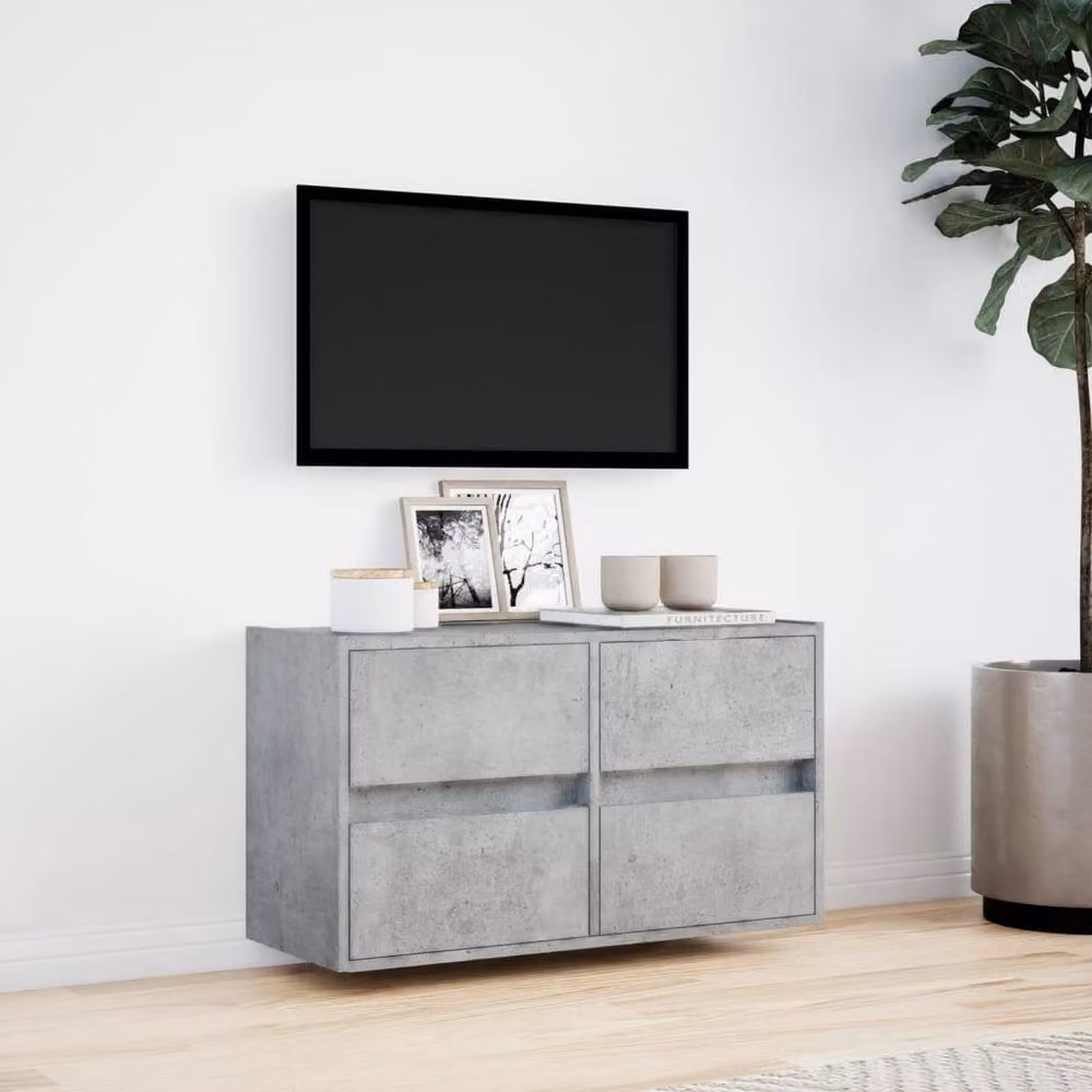 Berkfield Home Modern TV Wall Cabinet with LED Lights in Concrete Grey, W/D/H: 80 x 31 x 45 cm – 2