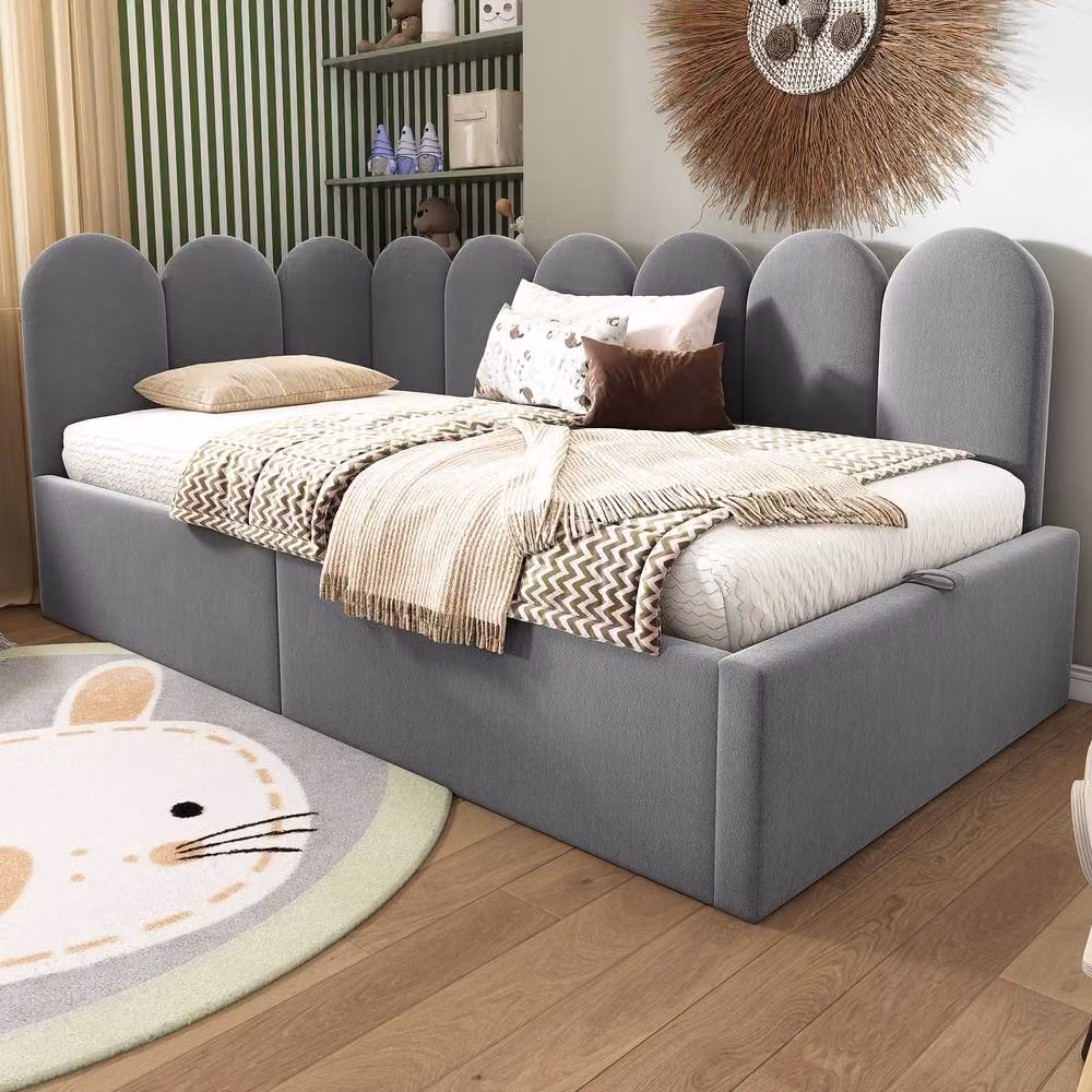 Rolipo Grey Velvet Single Daybed with Hydraulic Storage W/D/H: 90 x 190 cm – 6