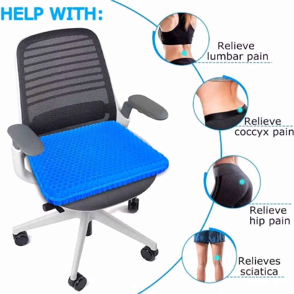NESTLUNE Extra Thick Orthopaedic Gel Seat Cushion in Blue, W: 100 cm x D: 100 cm x H: 1 cm – 2