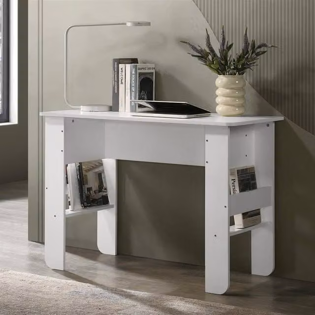 Timber Art Design Modern White Writing Desk with Side Storage W/D/H: 110 x 76 x 48 cm