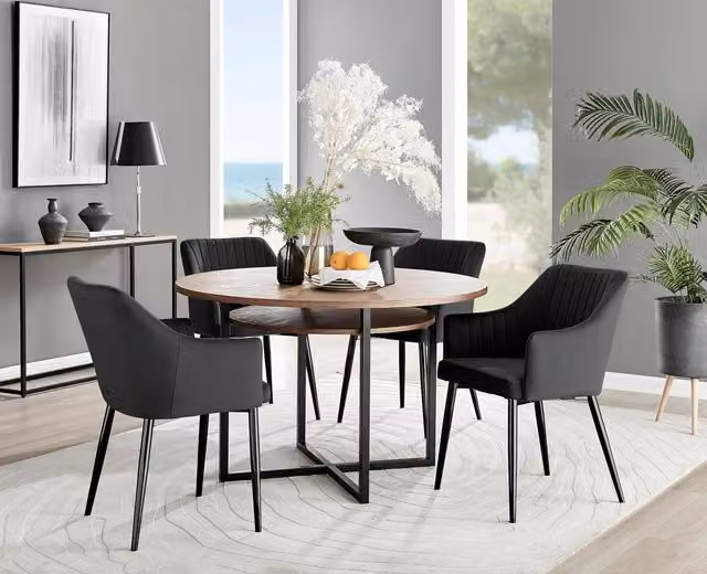 FurnitureboxUK Adley Brown Wood Storage Dining Table and 4 Calla Black Leg Chairs – 1