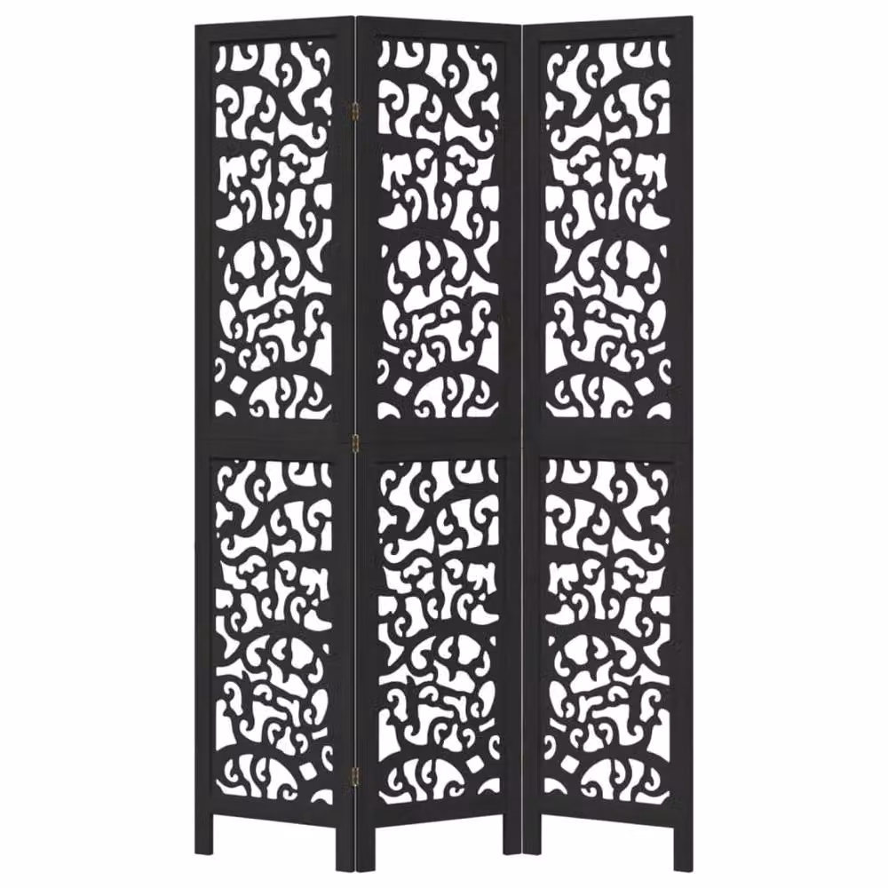 Berkfield Home 3-Panel Black Solid Paulownia Wood Room Divider – 3