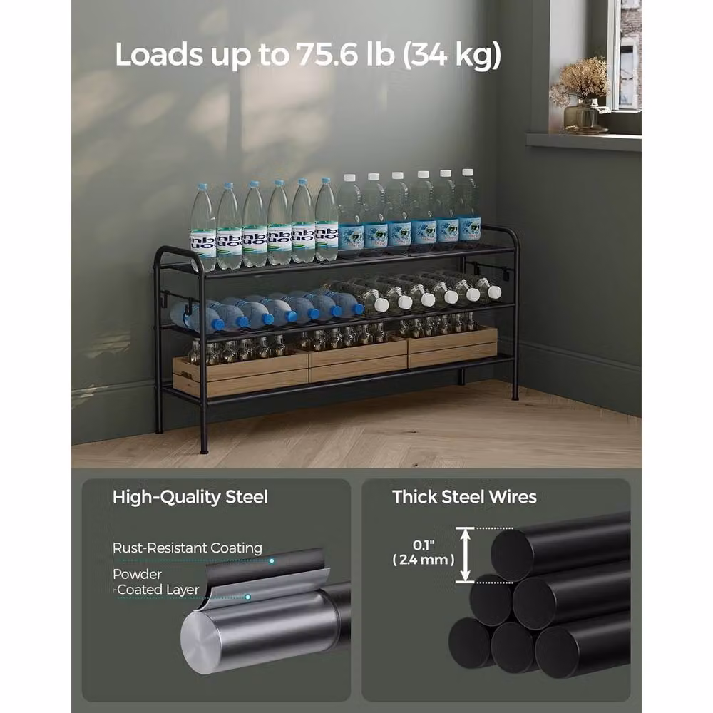 The Bazaarist 3 Tier Metal Shoe Rack with Adjustable Shelves in Matt Black – 4