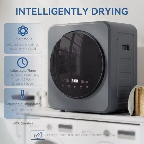 HOMCOM Grey Vented Compact Tumble Dryer with 4kg Wet Laundry and 2.5kg Dry Capacity – 3