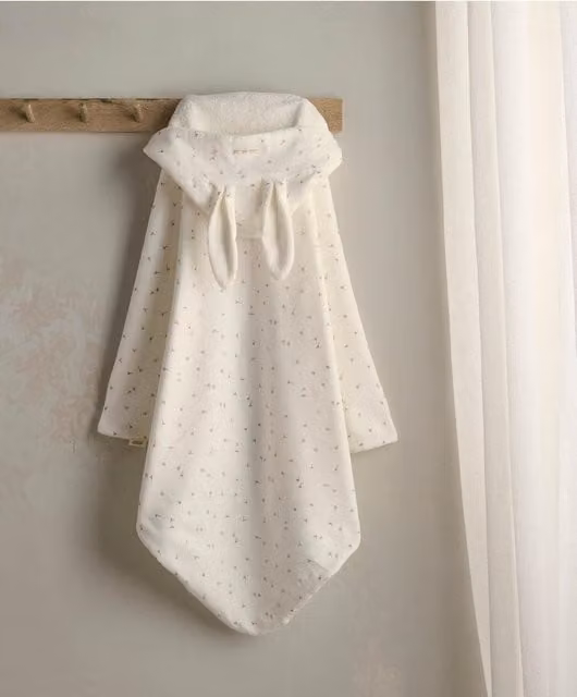 Mamas & Papas Fluffy Organic Cotton Hooded Baby Towel in White and Beige