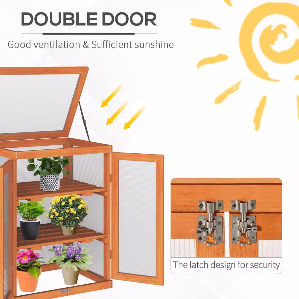 STILVORA Mini Greenhouse with 2 Shelves in Orange and Brown, W/D/H: 58 x 44 x 78 cm – 5