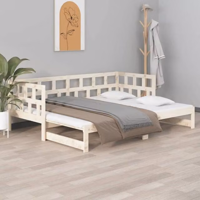 Berkfield Home Pull-out Day Bed in Brown Solid Pine Wood, W/D/H: 200 x 80 x 80 cm (2 units)