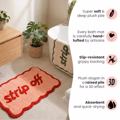 Mooky Mats Strip Off Scalloped Bath Mat in Red/Pink, Non-Slip and Absorbent, W: 50 cm, D: 80 cm – 3