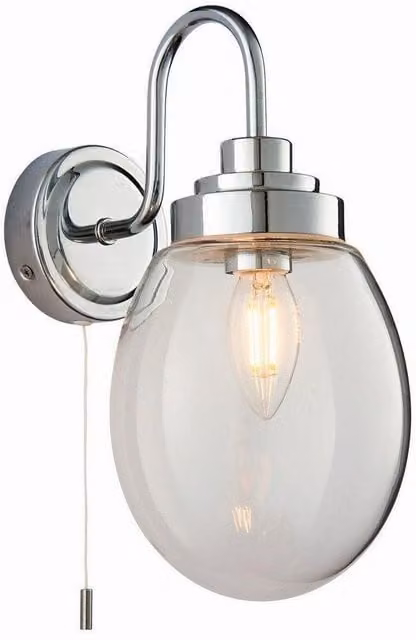 Netlighting Hampton LED 1 Light Bathroom Wall Lamp with Grey Glass and Chrome Plate, IP44, E14