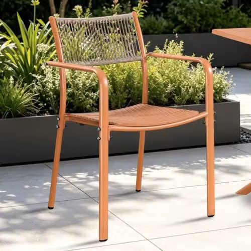 Core Products Sienna Outdoor Dining Chairs, Set of 2 Weather-Resistant Rope-Back Bistro Chairs with Powder Coated Steel Frame – 2