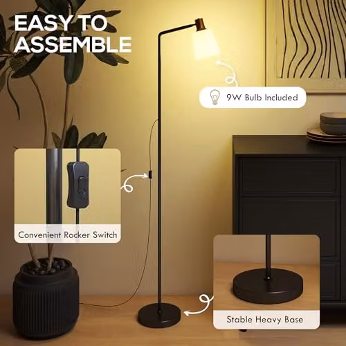 HOMCOM Modern LED Floor Lamp with Adjustable Head and CCT, Black – 4