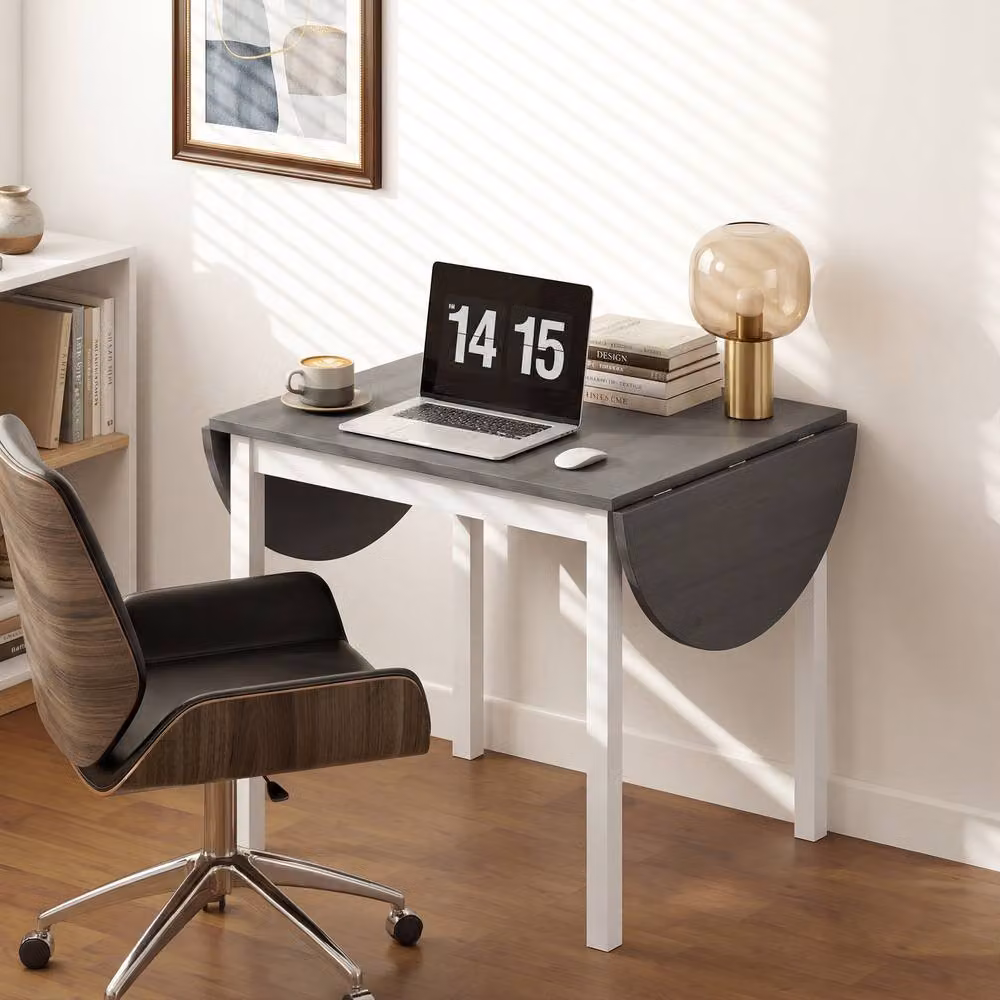 STILVORA Grey Pine Wood 4-6 Seater Drop Leaf Oval Dining Table – 4