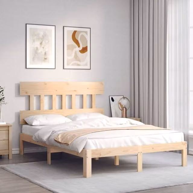 Berkfield Home Beautiful Bed Frame in Beige Solid Pine Wood, W/D/H: 120 x 200 cm