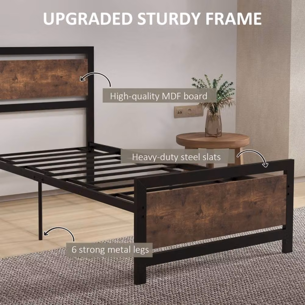 STILVORA Single Industrial Metal Bed Frame in Brown and Black – 3