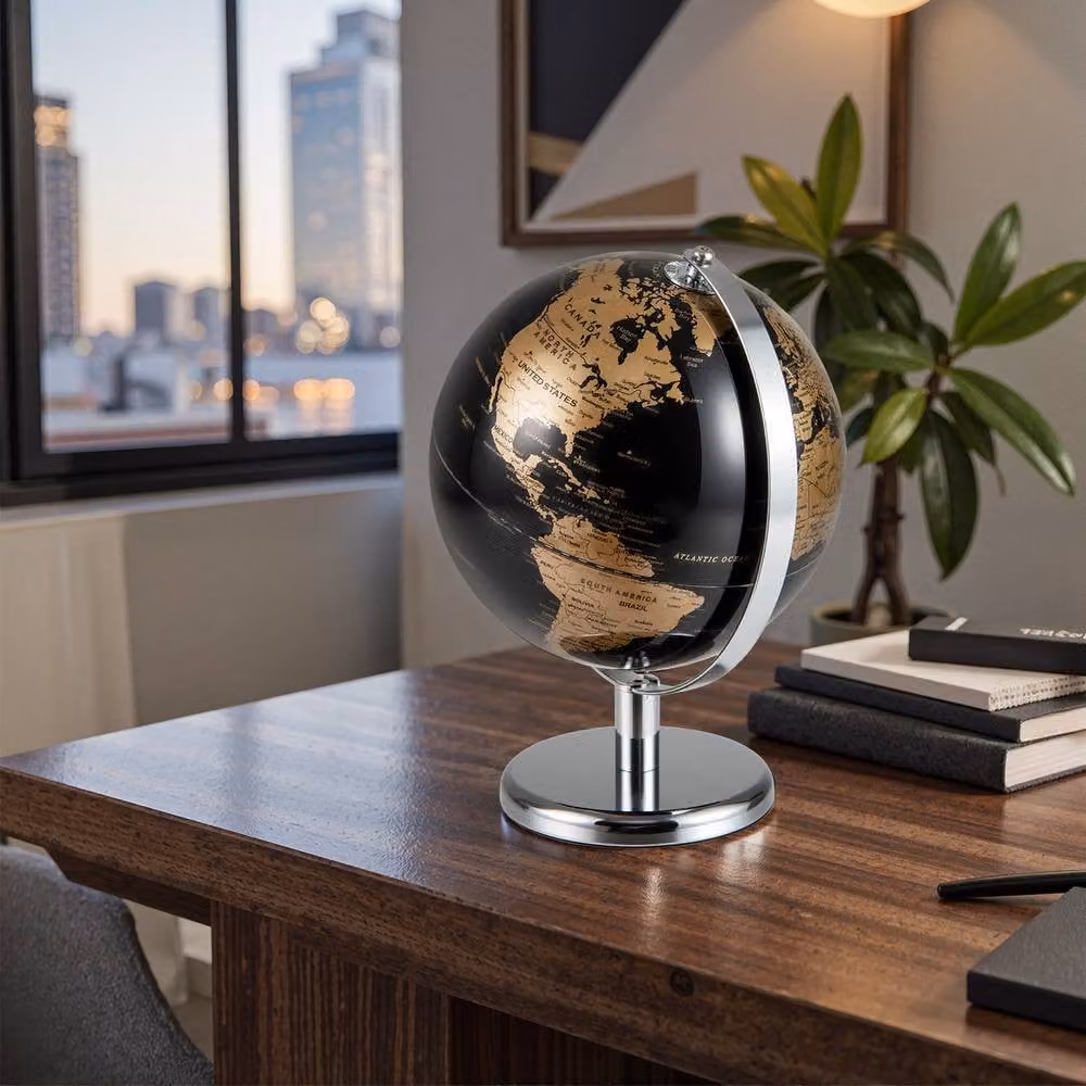 Costway Rotating World Earth Globe in Metallic Black with Metal Stand, Diameter: 20 cm – 4