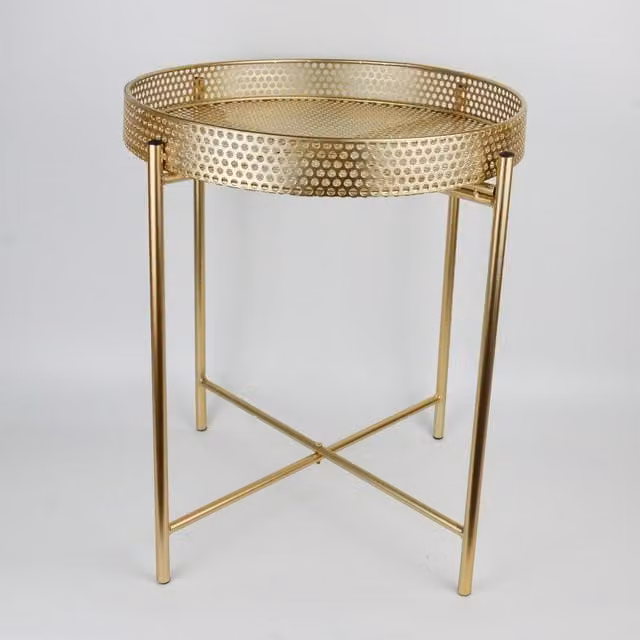 Spot On Dealz Round Tray Table with Matt Gold Metal X-Frame Legs