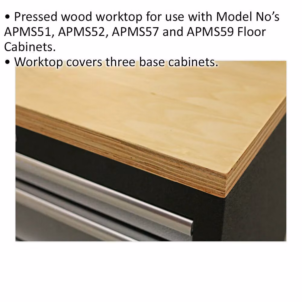 Loops Brown Wood Look Pressed Wood Worktop for ys02633 ys02634 ys02639 & ys02641 Cabinets, W: 204.0 cm, D: 46.3 cm, H: 3.6 cm – 2