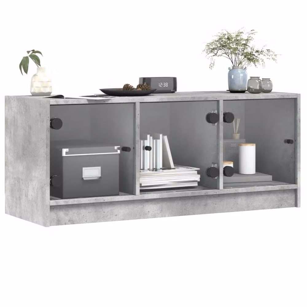 Berkfield Home TV Cabinet with Glass Doors in Concrete Grey, W/D/H: 102 x 37 x 42 cm – 3