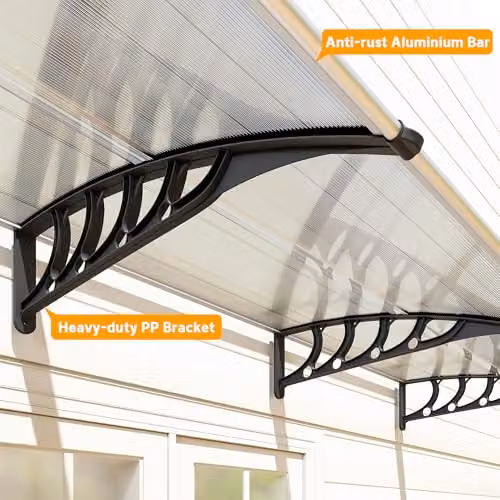 Outsunny Wall-Mounted Front Door Canopy Outdoor Awning Rain Shelter, Transparent, W: 96 cm, D: 27 cm, H: 303 cm – 6