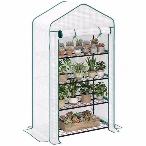 Outsunny Portable Mini Greenhouse with 4 Shelves, White, W/D/H: 90 x 49 x 160 cm – 1
