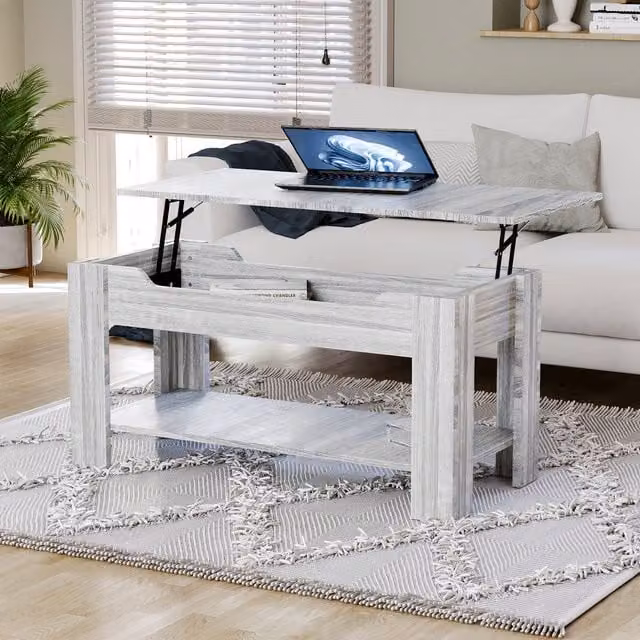Vida Designs Modern Rectangular Lift-Top Coffee Table in Grey Wood