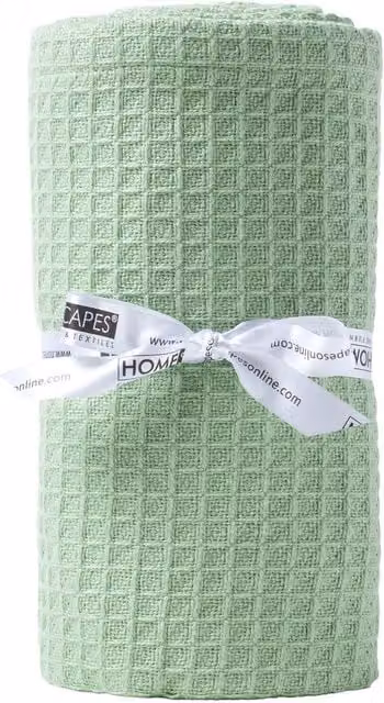 Homescapes Organic Cotton Waffle Pique Blanket in Green, W/D/H: 125 x 150 x 1 cm