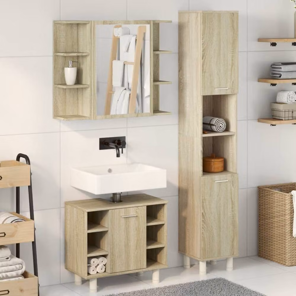 Berkfield Home 3 Piece Bathroom Furniture Set in Sonoma Oak and Beige – 2