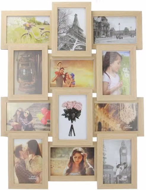 Maison & White 12 Photo Collage Wall Frame in Brown and Beige Wood