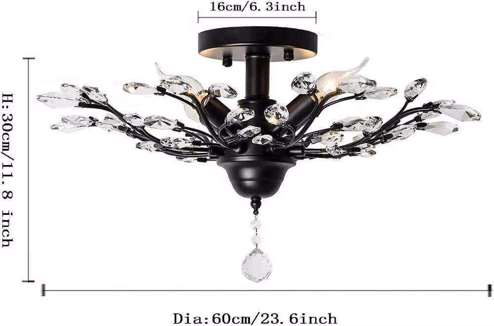 NIVOR Vintage 4-Light K9 Black Crystal Pendant Ceiling Light with Transparent Glass – 2