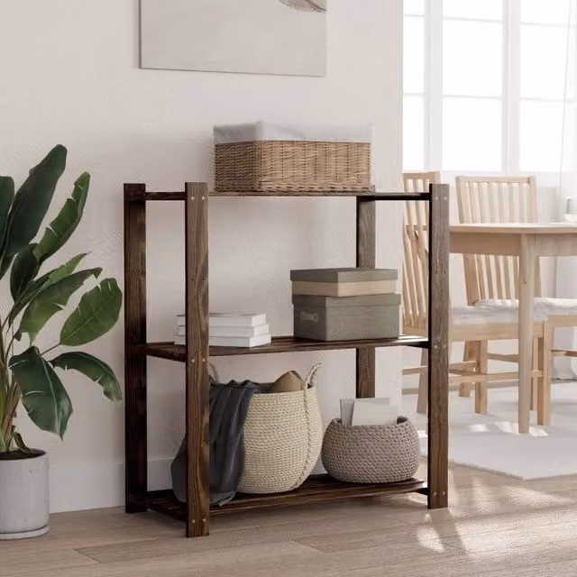 Berkfield Home 3-Tier Solid Wood Pine Storage Rack in Black, W/D/H: 80 x 38 x 90 cm – 1