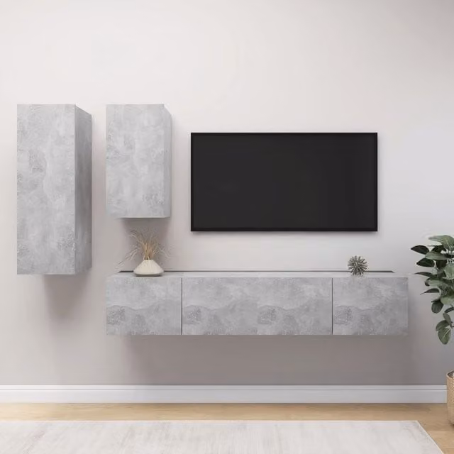 Berkfield Home 4 Piece Modern Living Room TV Cabinet Set in Matt Concrete Grey MDF