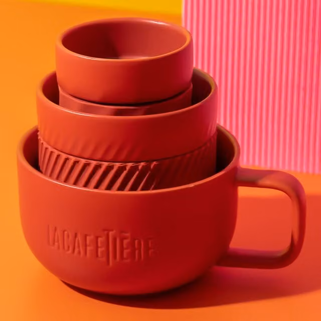 La Cafetire Red Porcelain Family Mug Set, 3 Pieces, 380ml, 200ml and 100ml