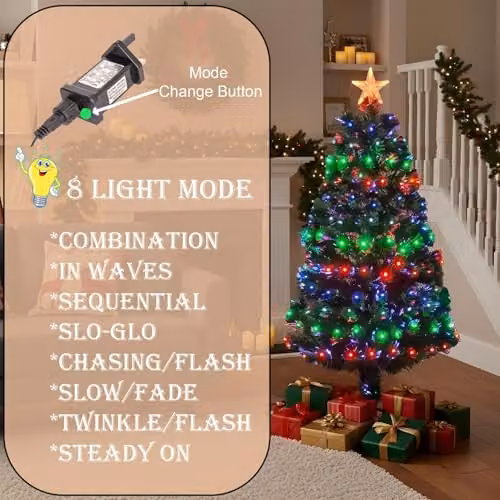 Shatchi Fibre Optic Pre-Lit Christmas Tree with Multicolour LEDs, Green, H 180 cm x W 80 cm x D 80 cm – 7