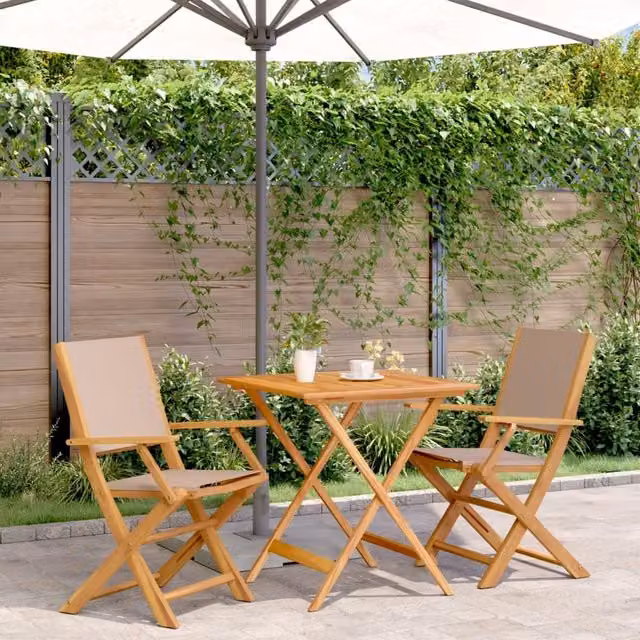 Berkfield Home 3 Piece Modern Bistro Set in Beige Acacia Wood and Fabric