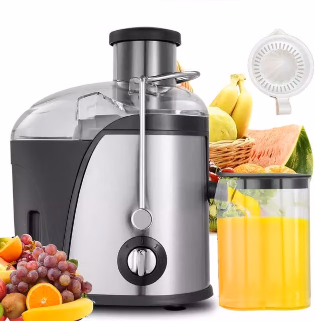 Hinsinc 1000W Centrifugal Juicer Machine for Whole Fruit and Vegetables in Silver and Black