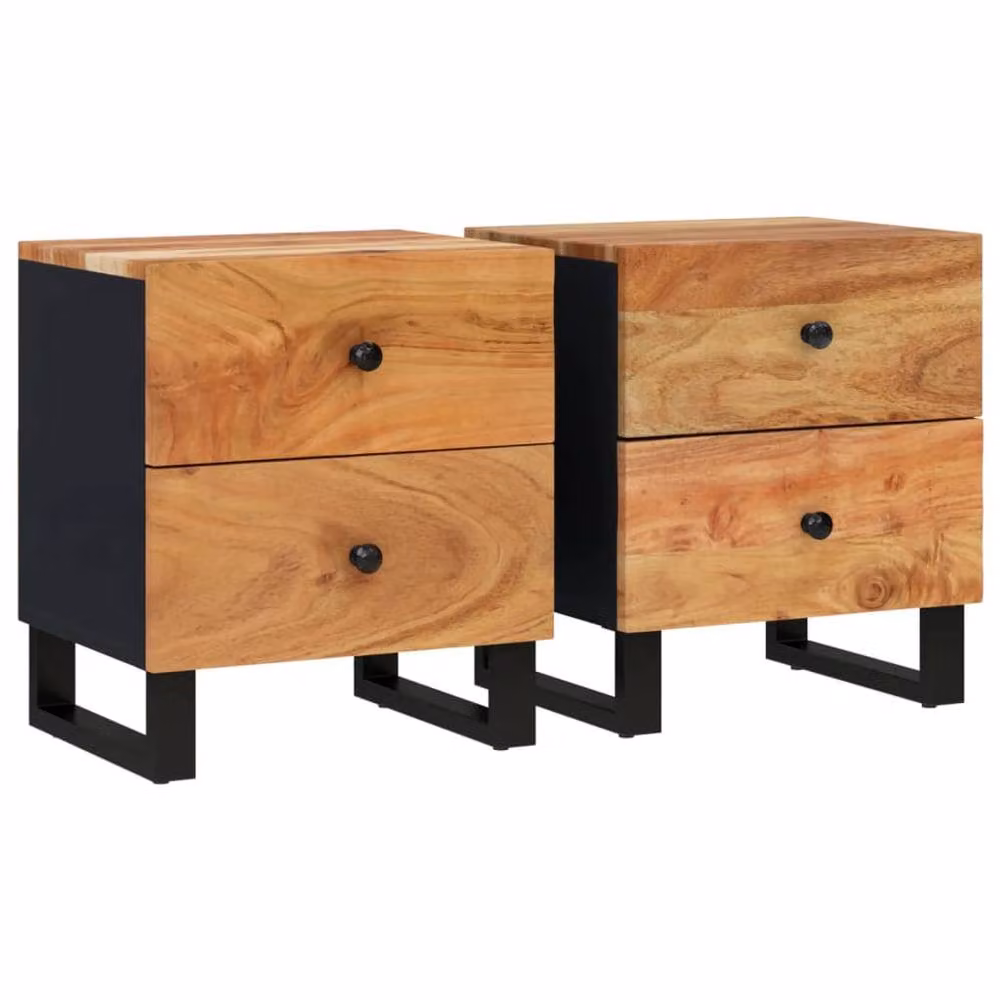 Berkfield Home Set of 2 Acacia Wood Bedside Cabinets in Black, W/D/H: 40 x 33 x 46 cm – 2