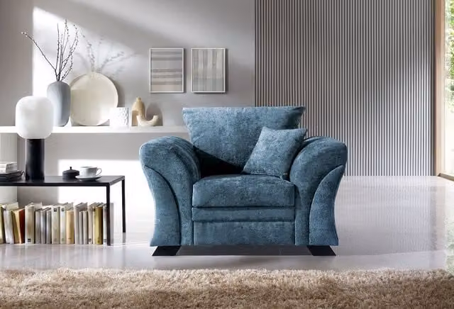 Abakus Direct Farrow Armchair in Blue Crushed Chenille Fabric