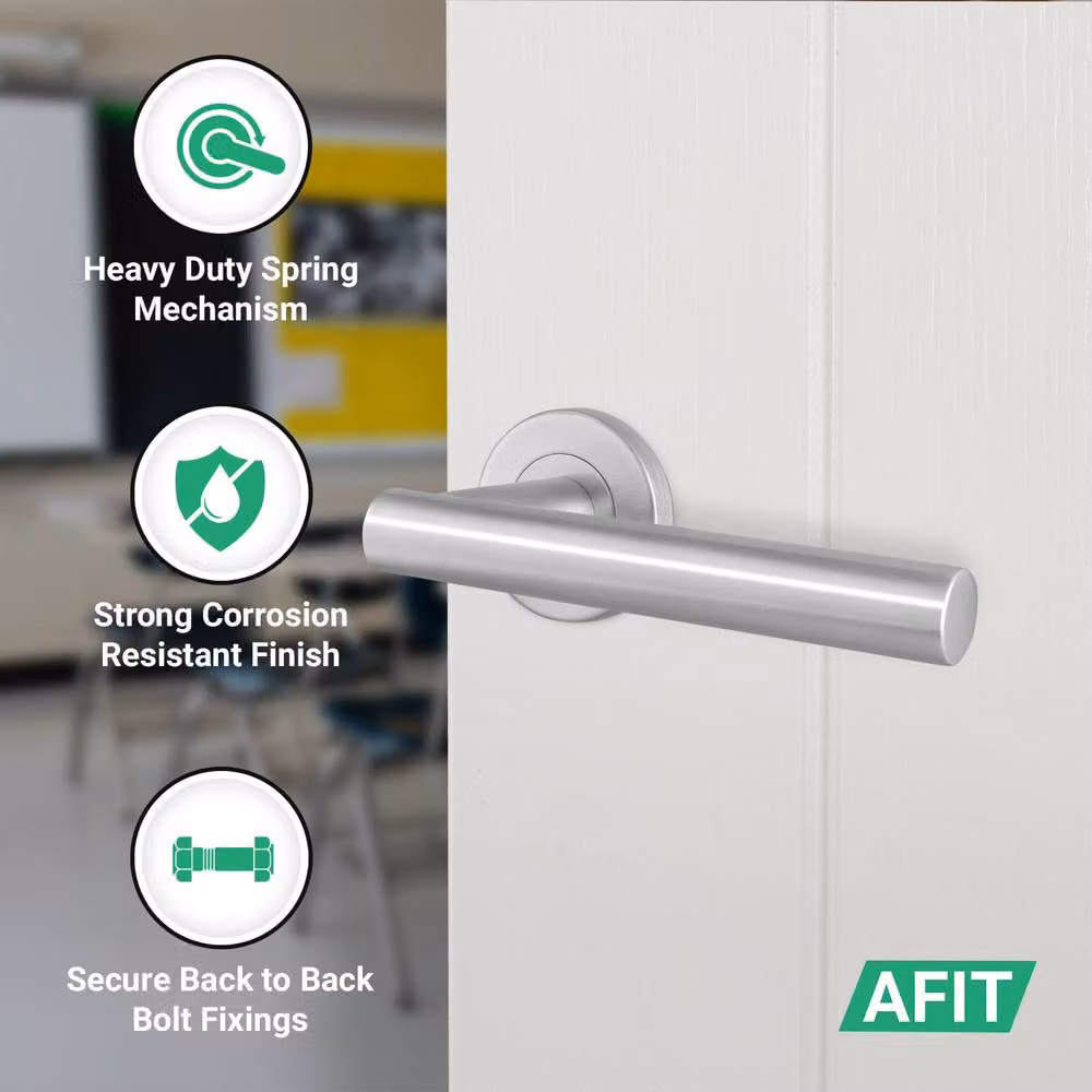 AFIT Silver Satin T-Bar Lever on Rose Door Handles with Latch and Hinge Kit, W/D/H: 15 x 15 x 7.6 cm – 2