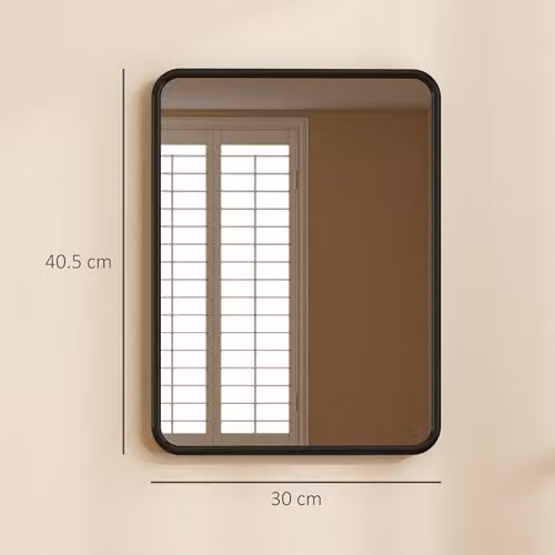 HOMCOM Modern Rectangular Wall Mirror with Black Metal Frame, W: 40.5 cm, H: 30 cm – 6