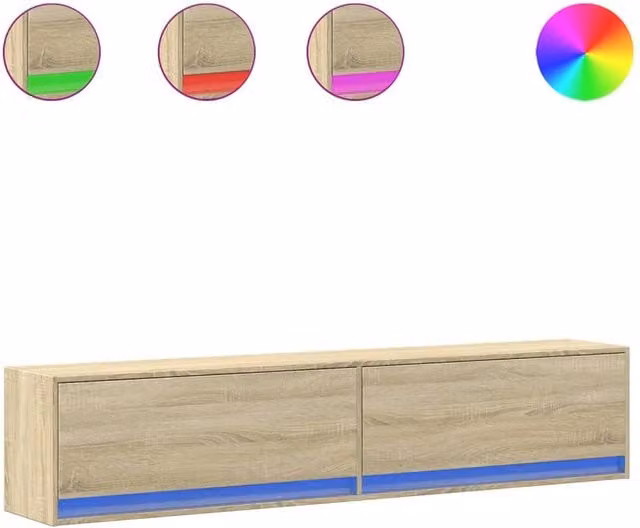 Berkfield Home Modern Wall Mounted TV Cabinet with LED Lighting in Sonoma Oak Light Brown, W: 180 cm, D: 31 cm, H: 38 cm