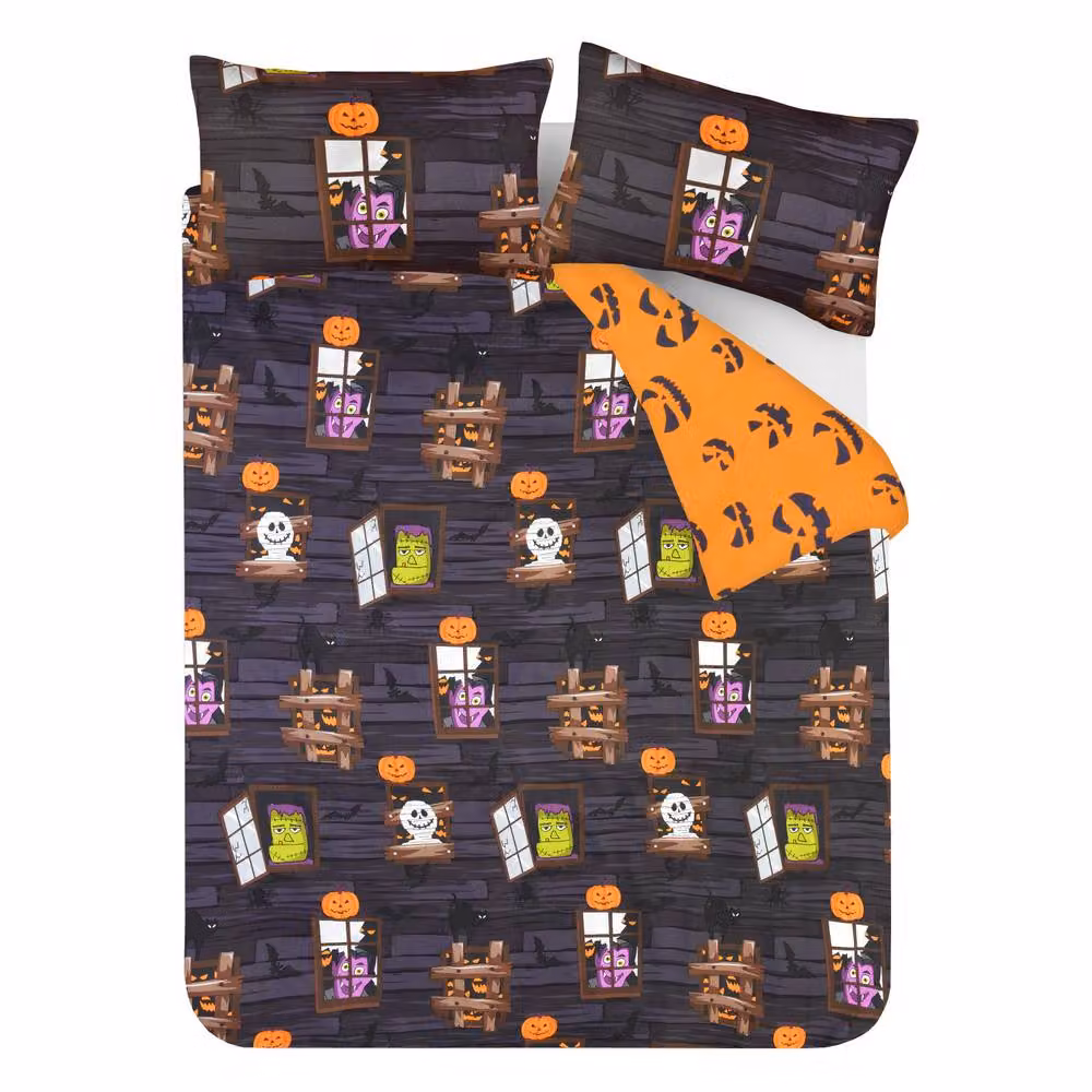 Smart Living Haunted House Reversible Microfibre Duvet Cover and Pillowcases, Charcoal, W: 90 cm, L: 200 cm – 5