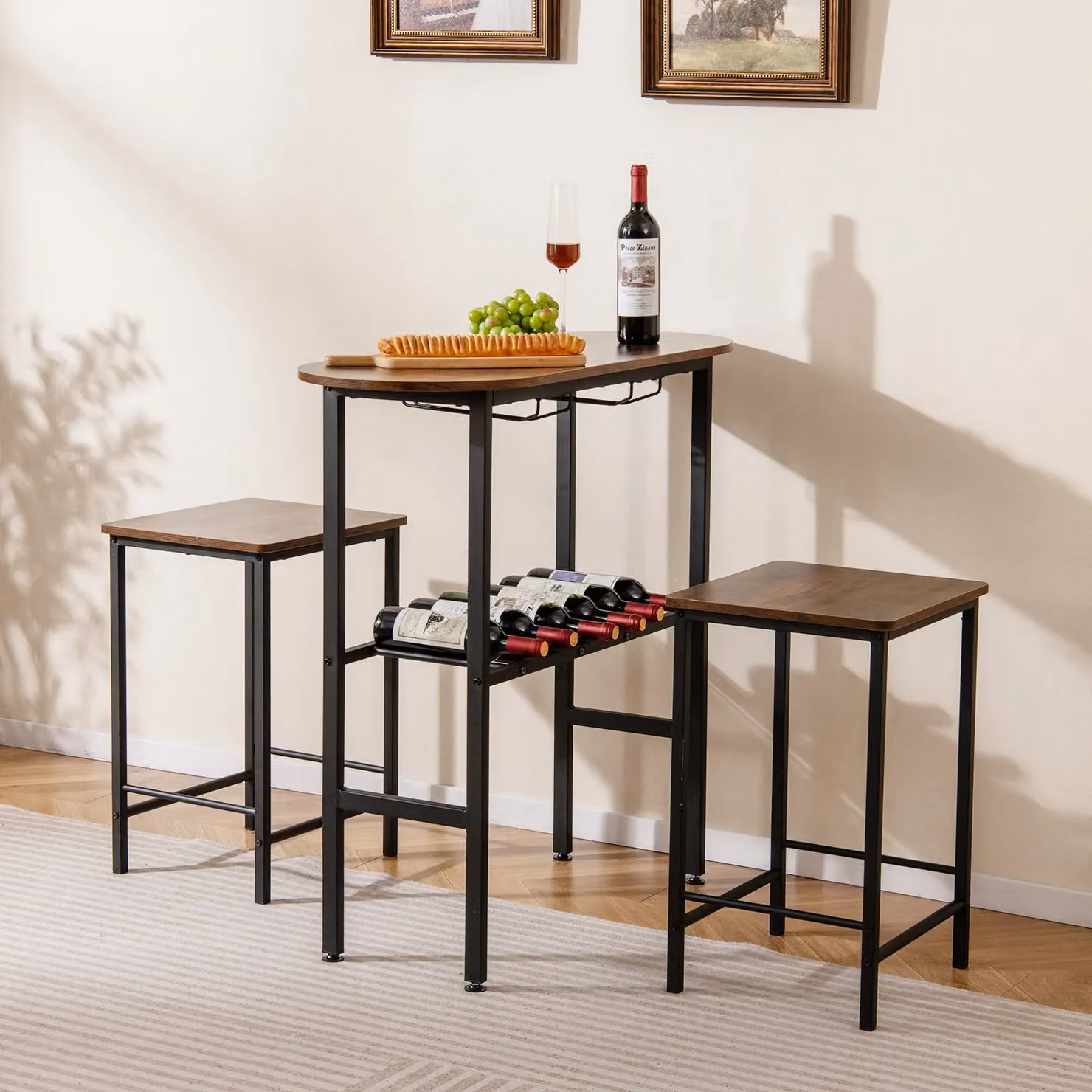 Costway 3 Piece Counter Height Dining Set with Oval Table and 2 Stools in Brown – 3