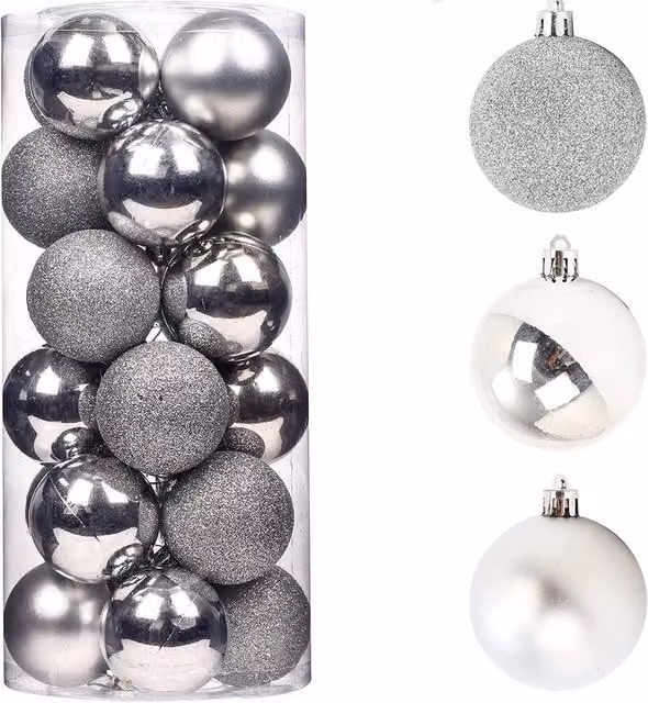Shatchi 18-Piece Silver Shatterproof Plastic Christmas Bauble Hanging Decorations – 3