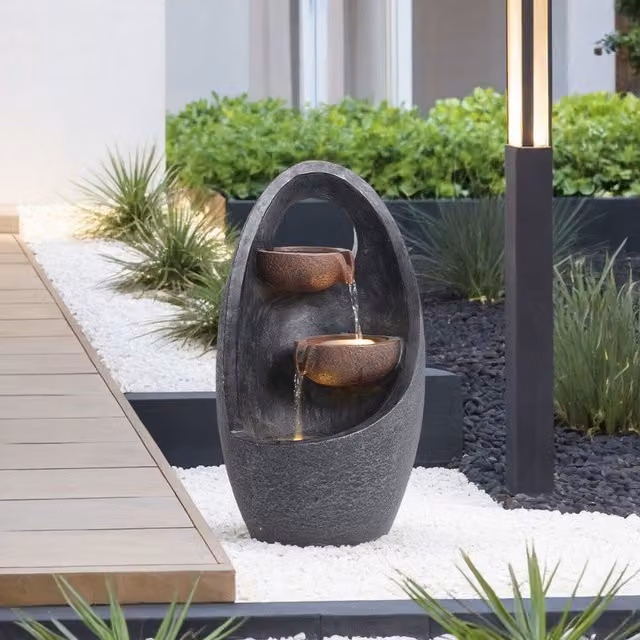 Livingandhome Egg Shell Water Polo Cascade Fountain in Dark Grey